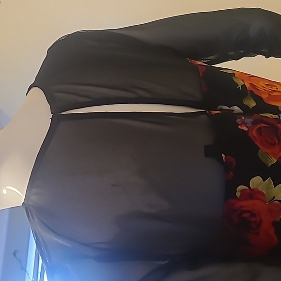 Guess Chateau Rose Floral Sheer Mesh Sleeves Sweetheart top Size Large - Picture 6 of 10